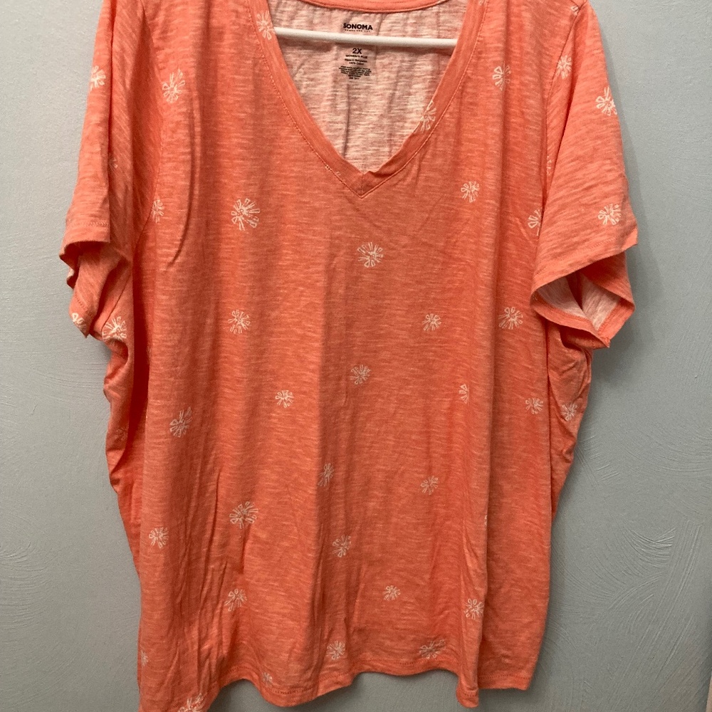 Sonoma v-neck orange with white flowers short sleeve shirt size 2XL